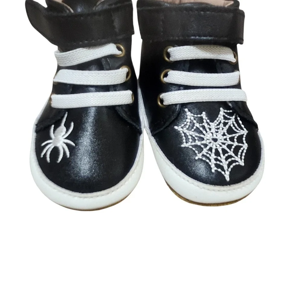 Baby Size 3C Spider Web High Top Sneakers Leather Black Goth Punk A Bear Co